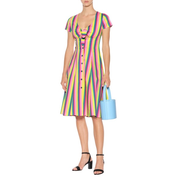 *SOLD* Staud Rainbow Tie-front Striped Poplin Dress - Picture 2 of 8